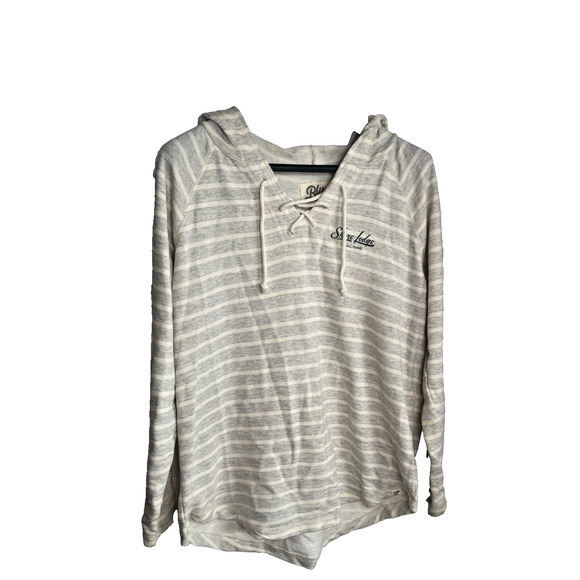 Blue 84 Striped Lace-up V-Neck Lightweight Hoodie Pullover 2X McCall Idaho - Picture 2 of 7